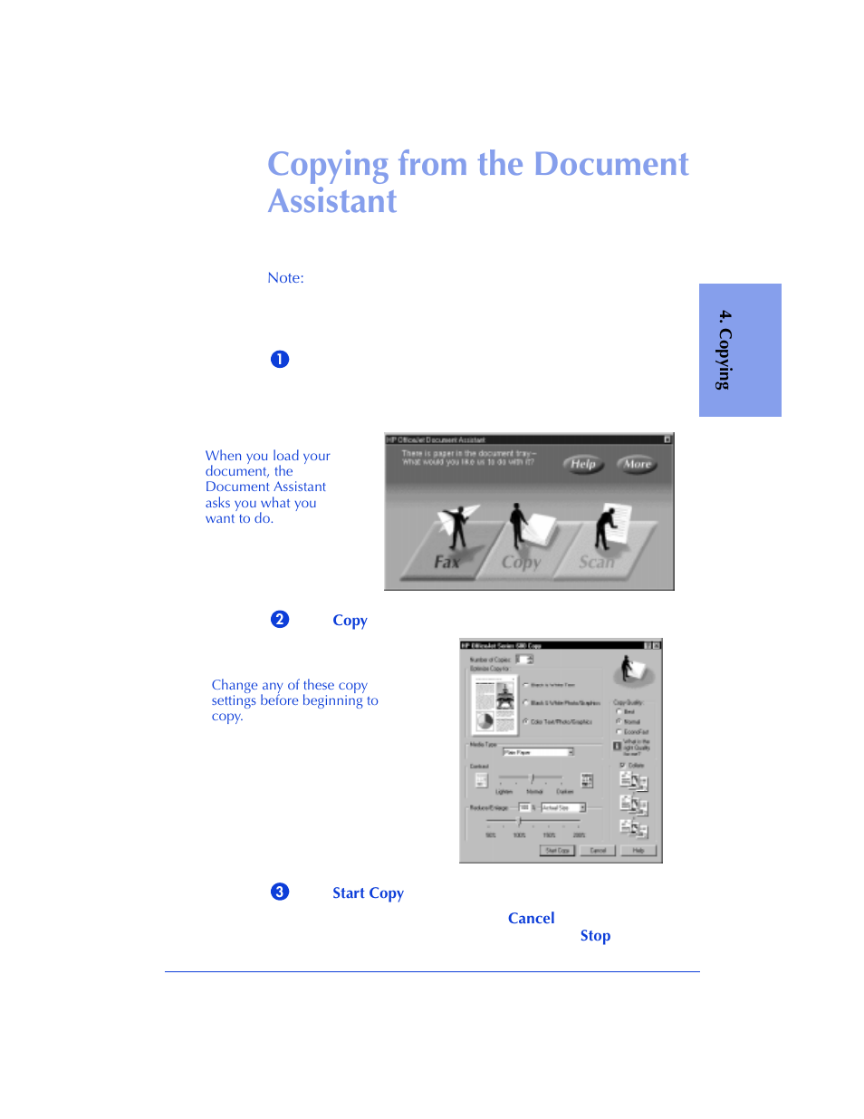 Copying from the document assistant | HP Officejet 600 All-in-One Printer User Manual | Page 77 / 140