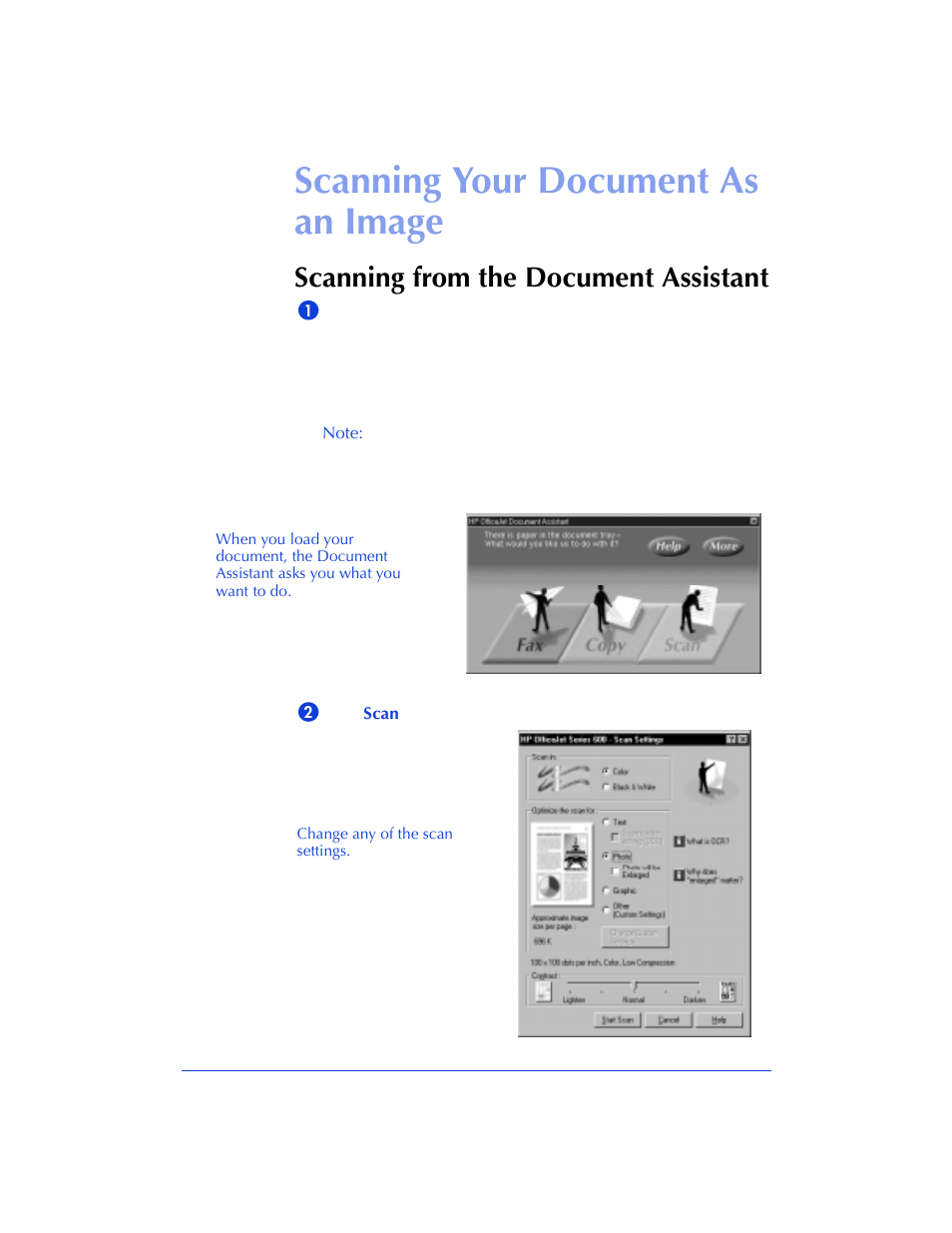 Scanning your document as an image, Scanning from the document assistant | HP Officejet 600 All-in-One Printer User Manual | Page 82 / 140