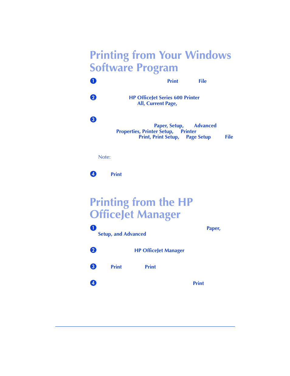 Printing from your windows software program, Printing from the hp officejet manager | HP Officejet 600 All-in-One Printer User Manual | Page 98 / 140