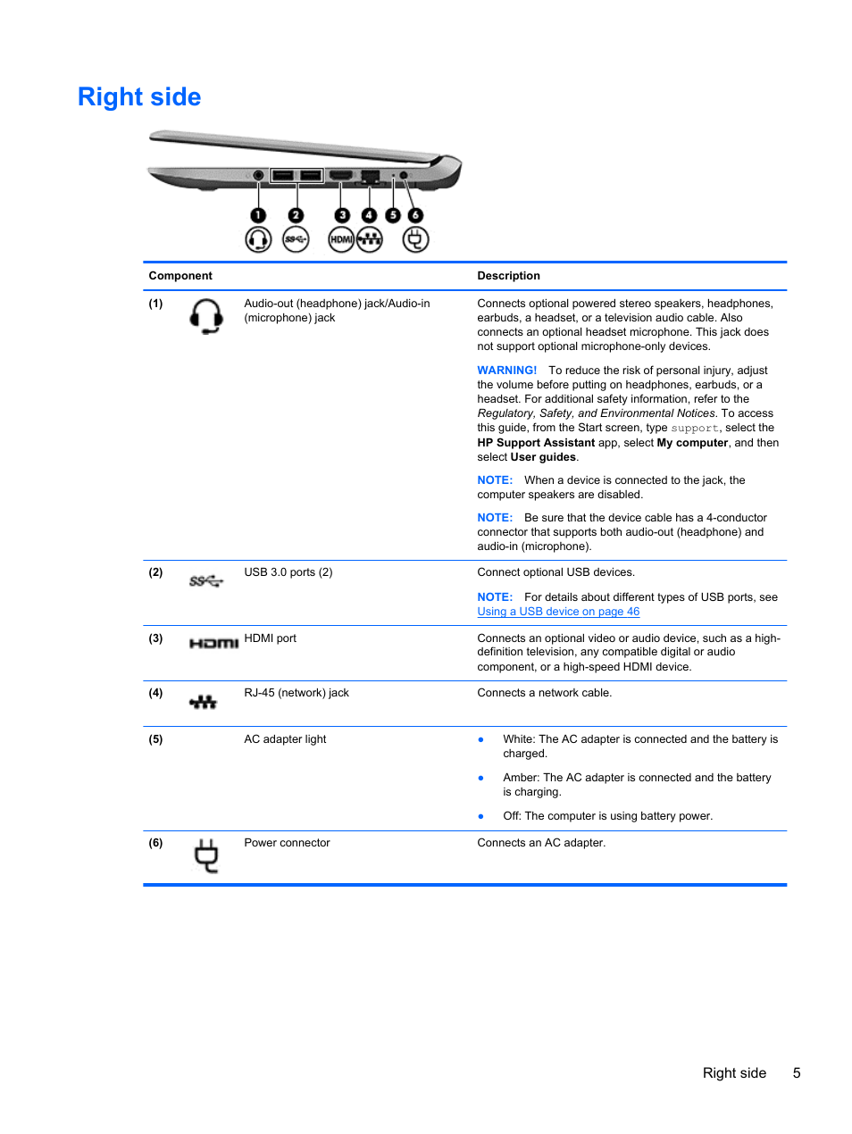 Right side | HP Pavilion TouchSmart 11z-e000 CTO Notebook PC User Manual | Page 15 / 87