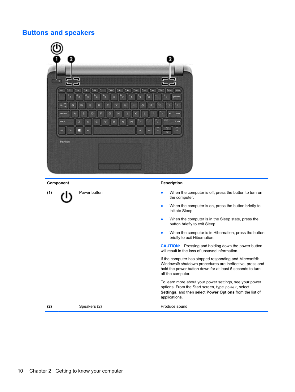 Buttons and speakers | HP Pavilion TouchSmart 11z-e000 CTO Notebook PC User Manual | Page 20 / 87