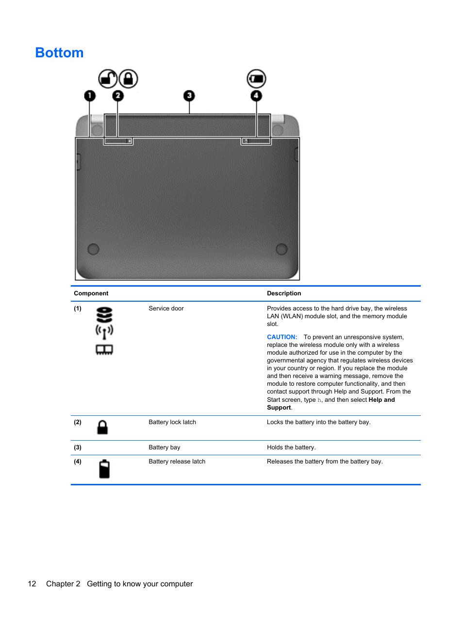 Bottom | HP Pavilion TouchSmart 11z-e000 CTO Notebook PC User Manual | Page 22 / 87