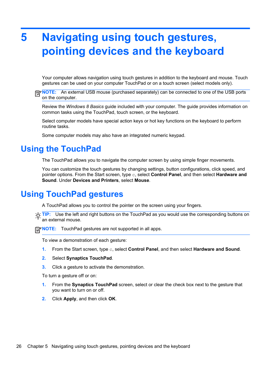 Using the touchpad, Using touchpad gestures, Using the touchpad using touchpad gestures | Text. see | HP Pavilion TouchSmart 11z-e000 CTO Notebook PC User Manual | Page 36 / 87
