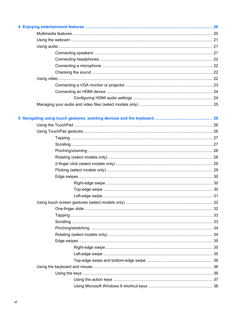 HP Pavilion TouchSmart 11z-e000 CTO Notebook PC User Manual | Page 6 / 87