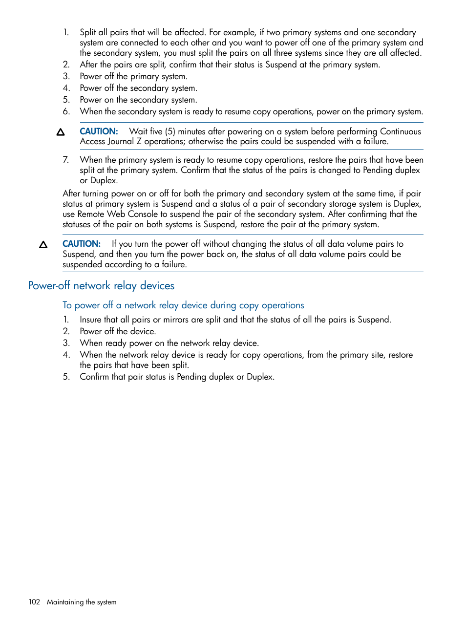 Power-off network relay devices | HP XP P9500 Storage User Manual | Page 102 / 193