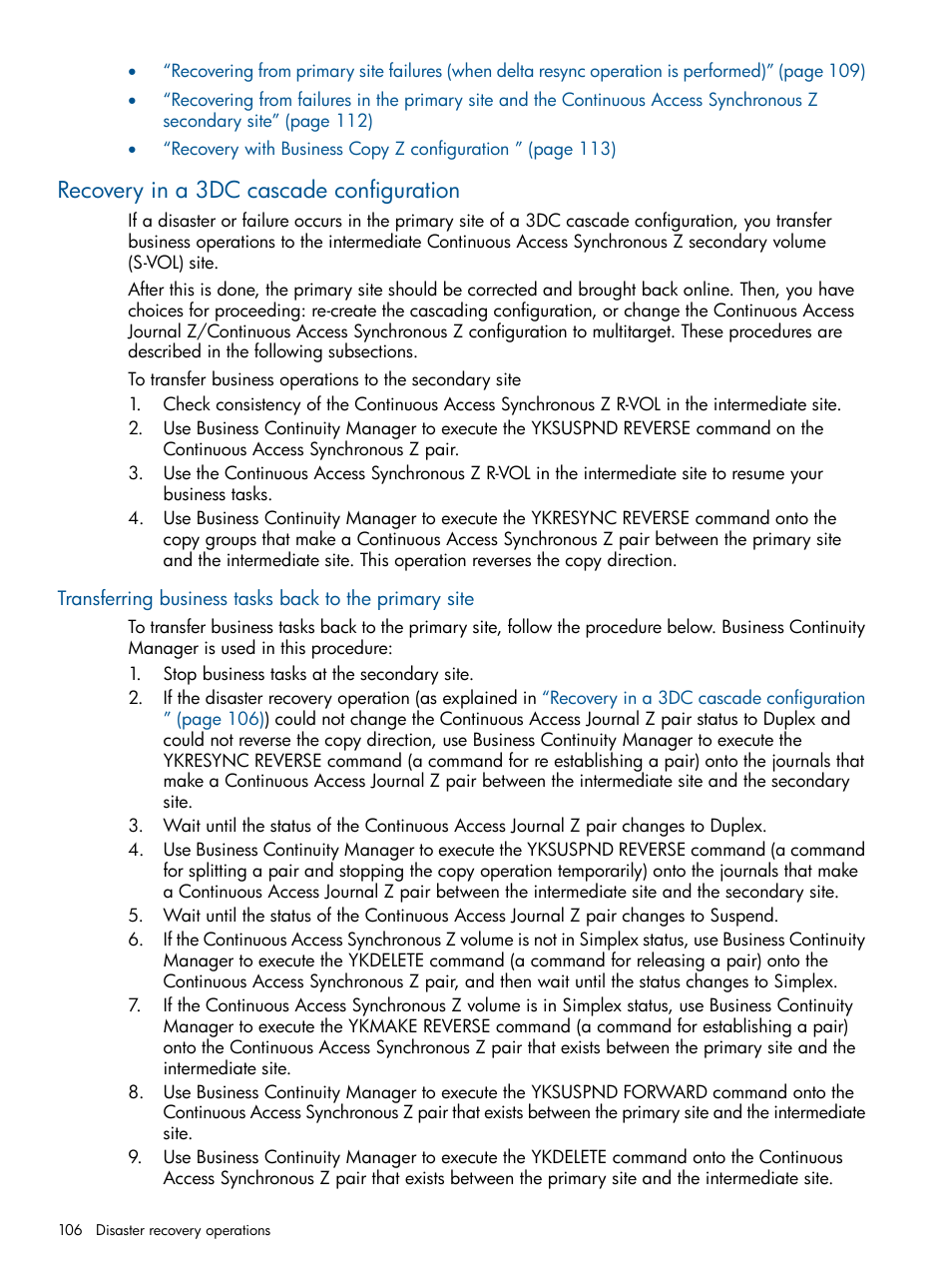 Recovery in a 3dc cascade configuration | HP XP P9500 Storage User Manual | Page 106 / 193