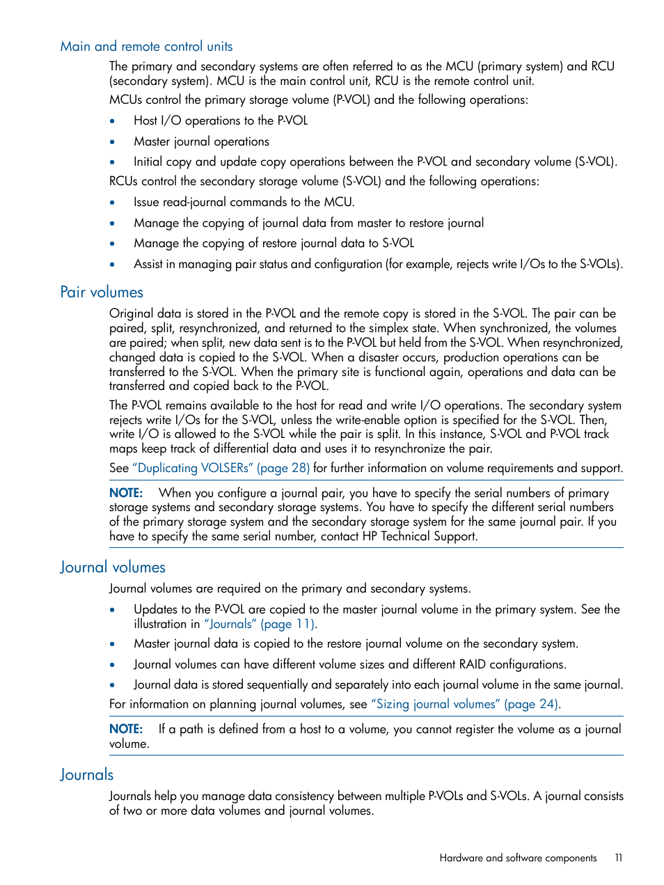 Main and remote control units, Pair volumes, Journal volumes | Journals, Pair volumes journal volumes journals | HP XP P9500 Storage User Manual | Page 11 / 193