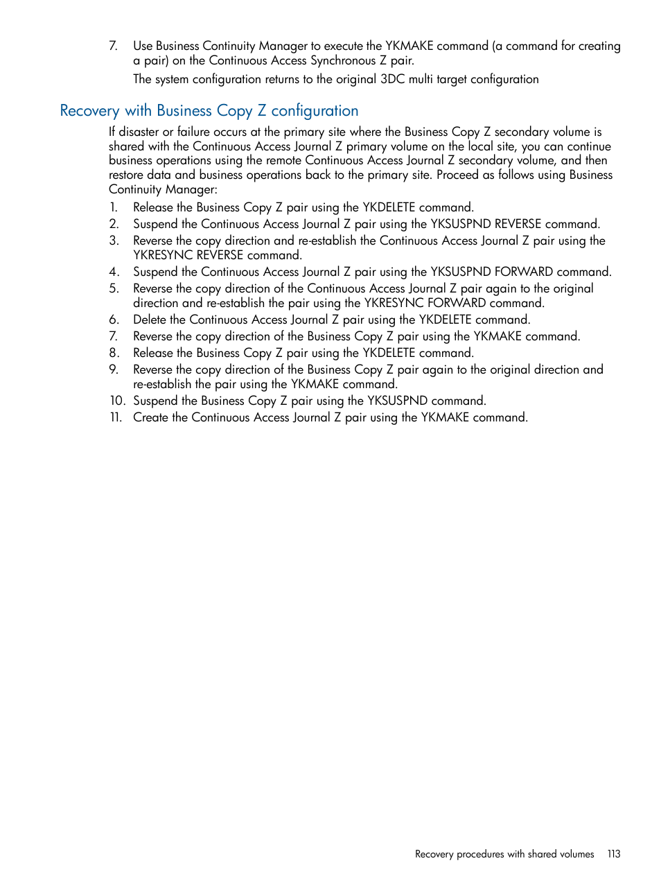 Recovery with business copy z configuration | HP XP P9500 Storage User Manual | Page 113 / 193