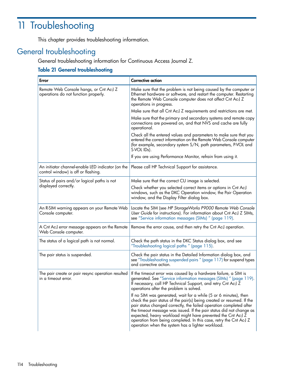 11 troubleshooting, General troubleshooting | HP XP P9500 Storage User Manual | Page 114 / 193