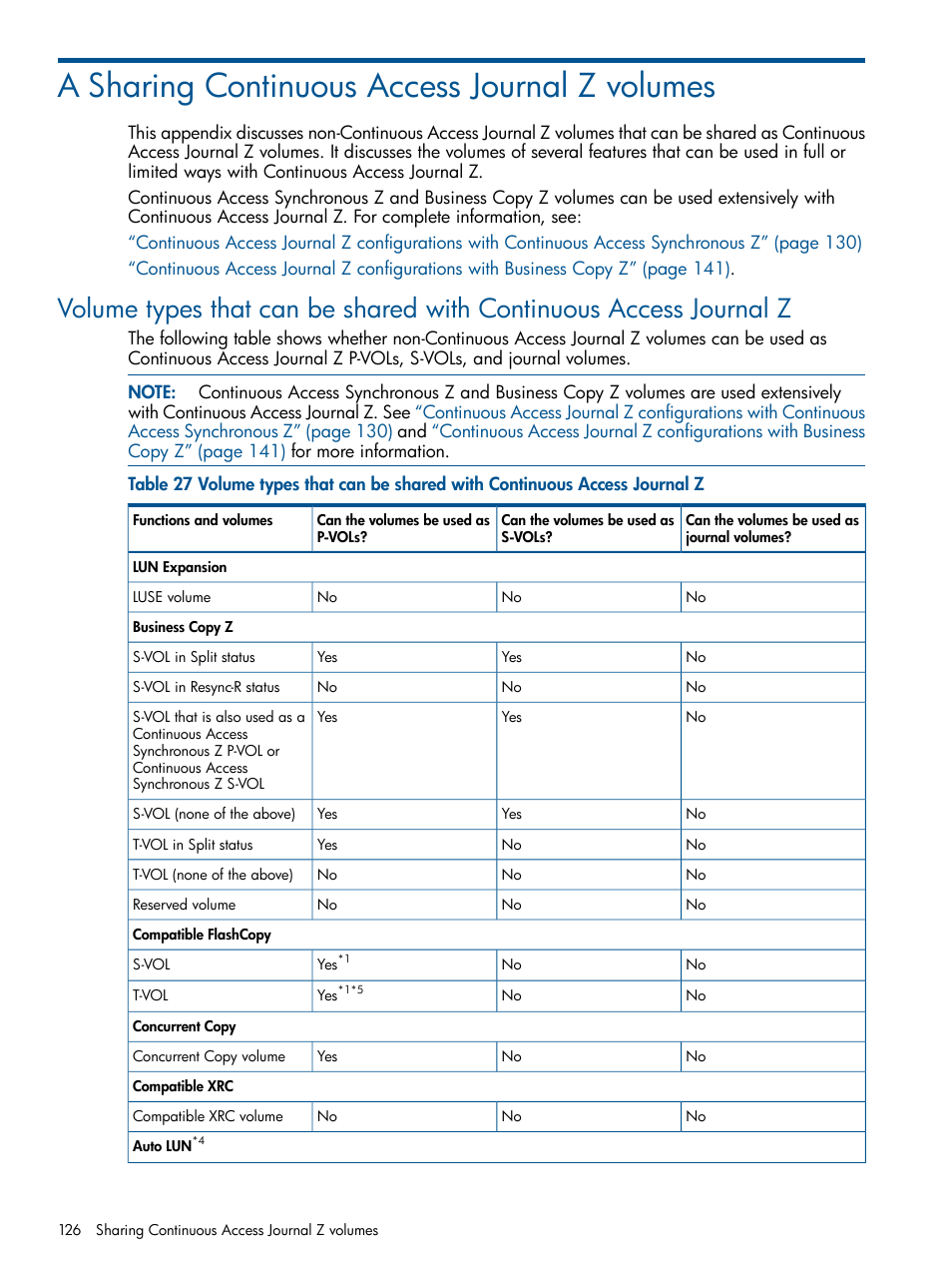A sharing continuous access journal z volumes | HP XP P9500 Storage User Manual | Page 126 / 193