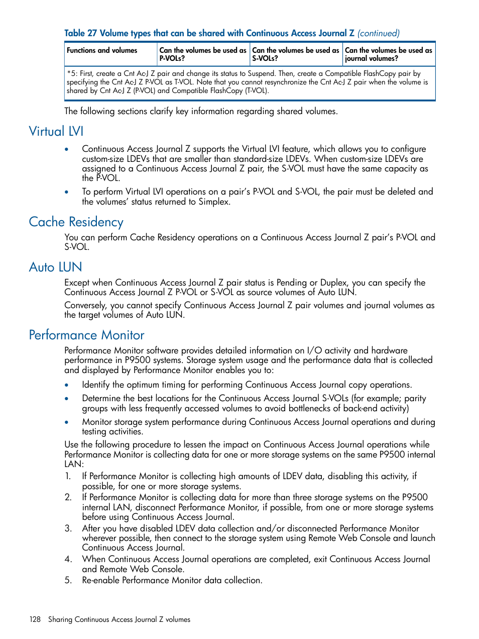 Virtual lvi, Cache residency, Auto lun | Performance monitor | HP XP P9500 Storage User Manual | Page 128 / 193