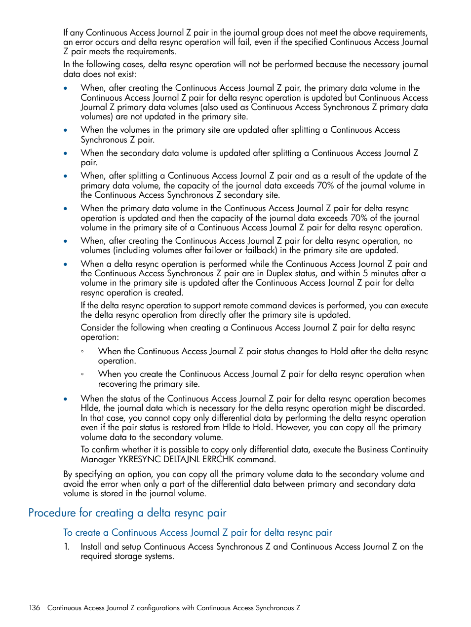 Procedure for creating a delta resync pair | HP XP P9500 Storage User Manual | Page 136 / 193