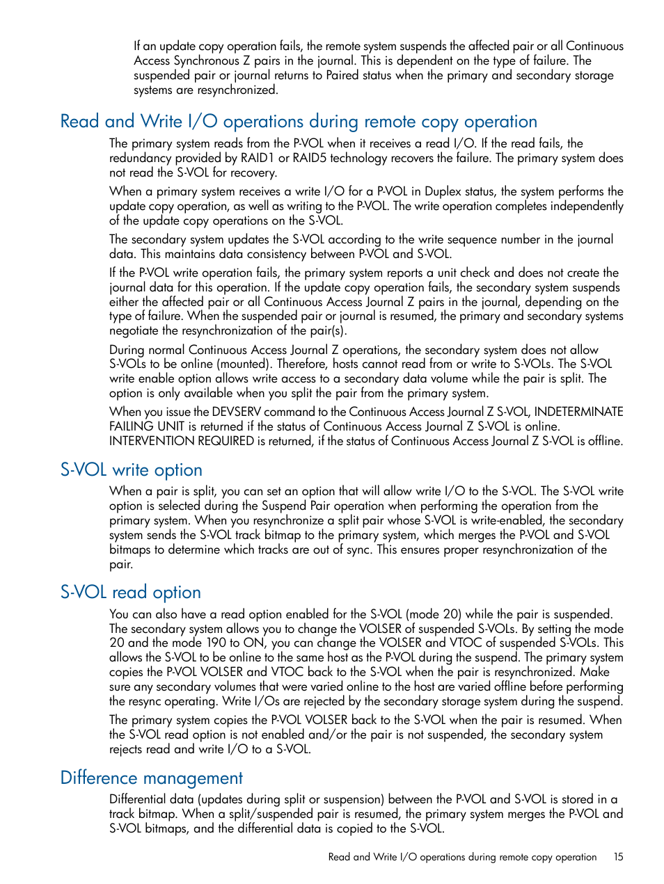 S-vol write option, S-vol read option, Difference management | HP XP P9500 Storage User Manual | Page 15 / 193