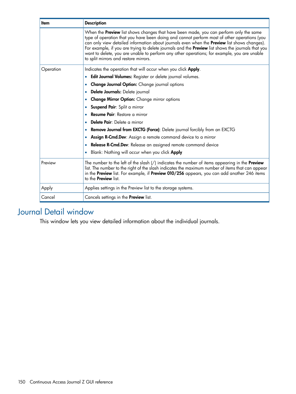 Journal detail window | HP XP P9500 Storage User Manual | Page 150 / 193