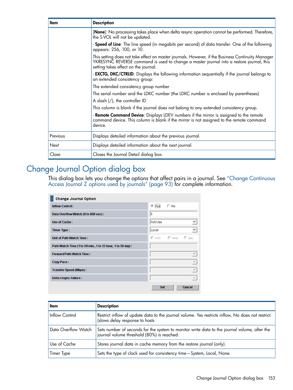 Change journal option dialog box | HP XP P9500 Storage User Manual | Page 153 / 193