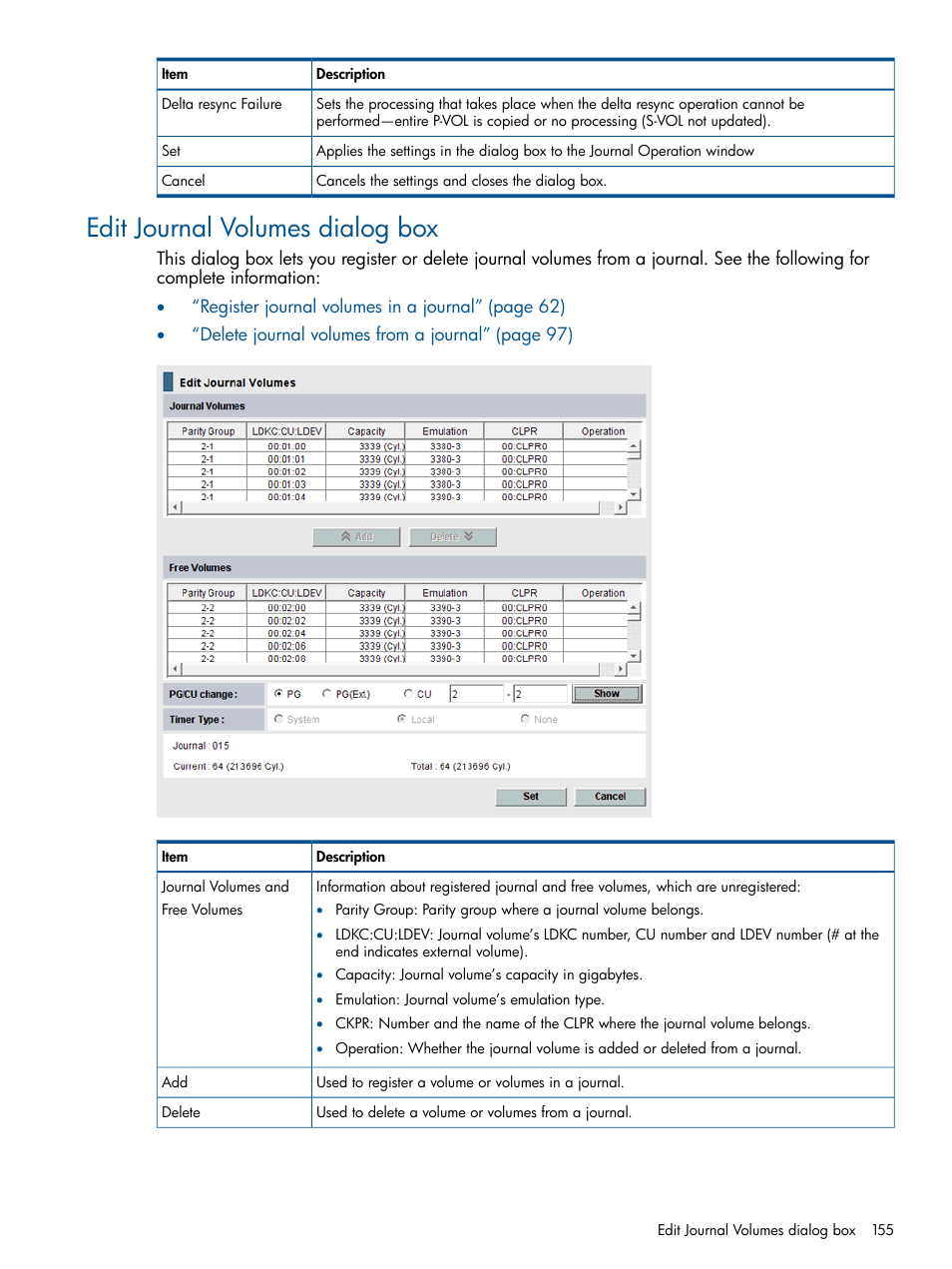 Edit journal volumes dialog box | HP XP P9500 Storage User Manual | Page 155 / 193