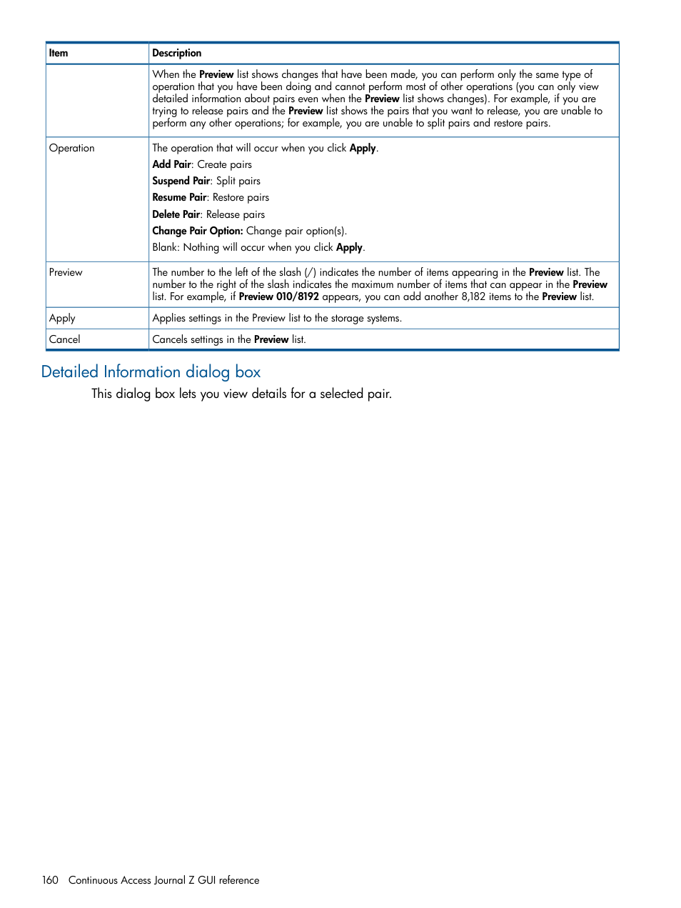 Detailed information dialog box | HP XP P9500 Storage User Manual | Page 160 / 193