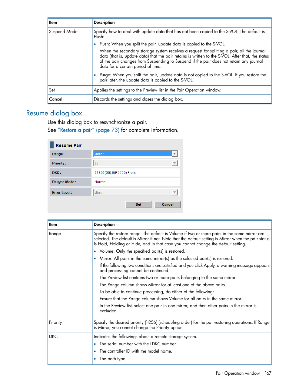 Resume dialog box | HP XP P9500 Storage User Manual | Page 167 / 193