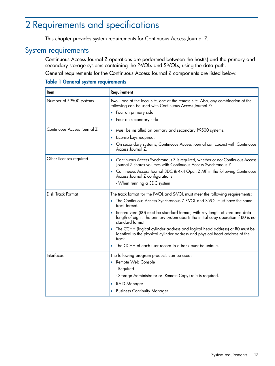 2 requirements and specifications, System requirements | HP XP P9500 Storage User Manual | Page 17 / 193