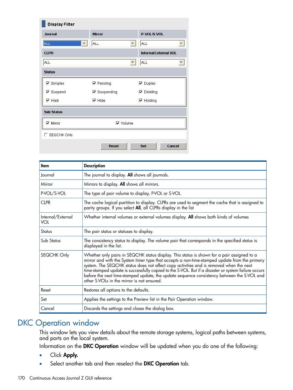 Dkc operation window | HP XP P9500 Storage User Manual | Page 170 / 193