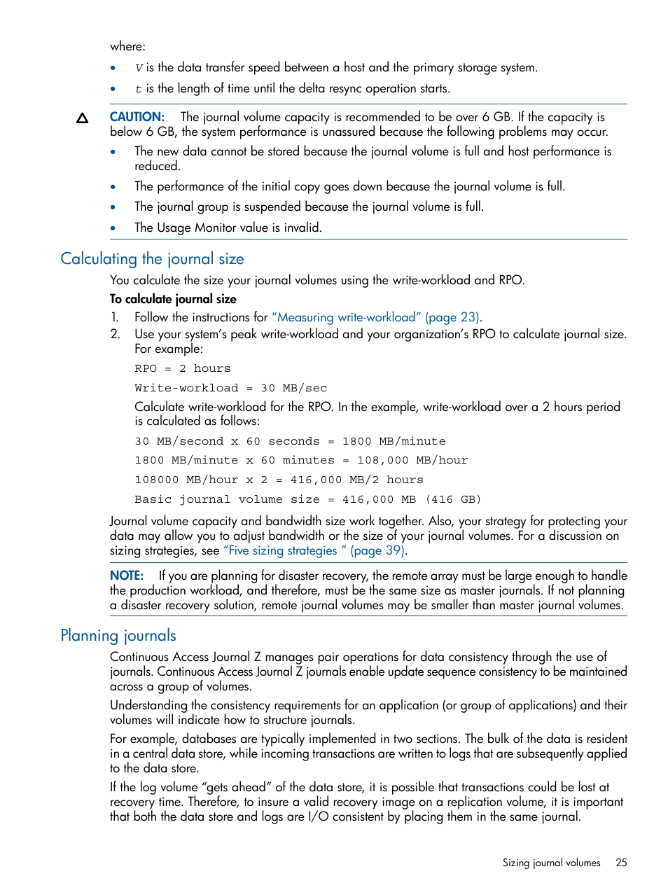 Calculating the journal size, Planning journals, Calculating the journal size planning journals | HP XP P9500 Storage User Manual | Page 25 / 193