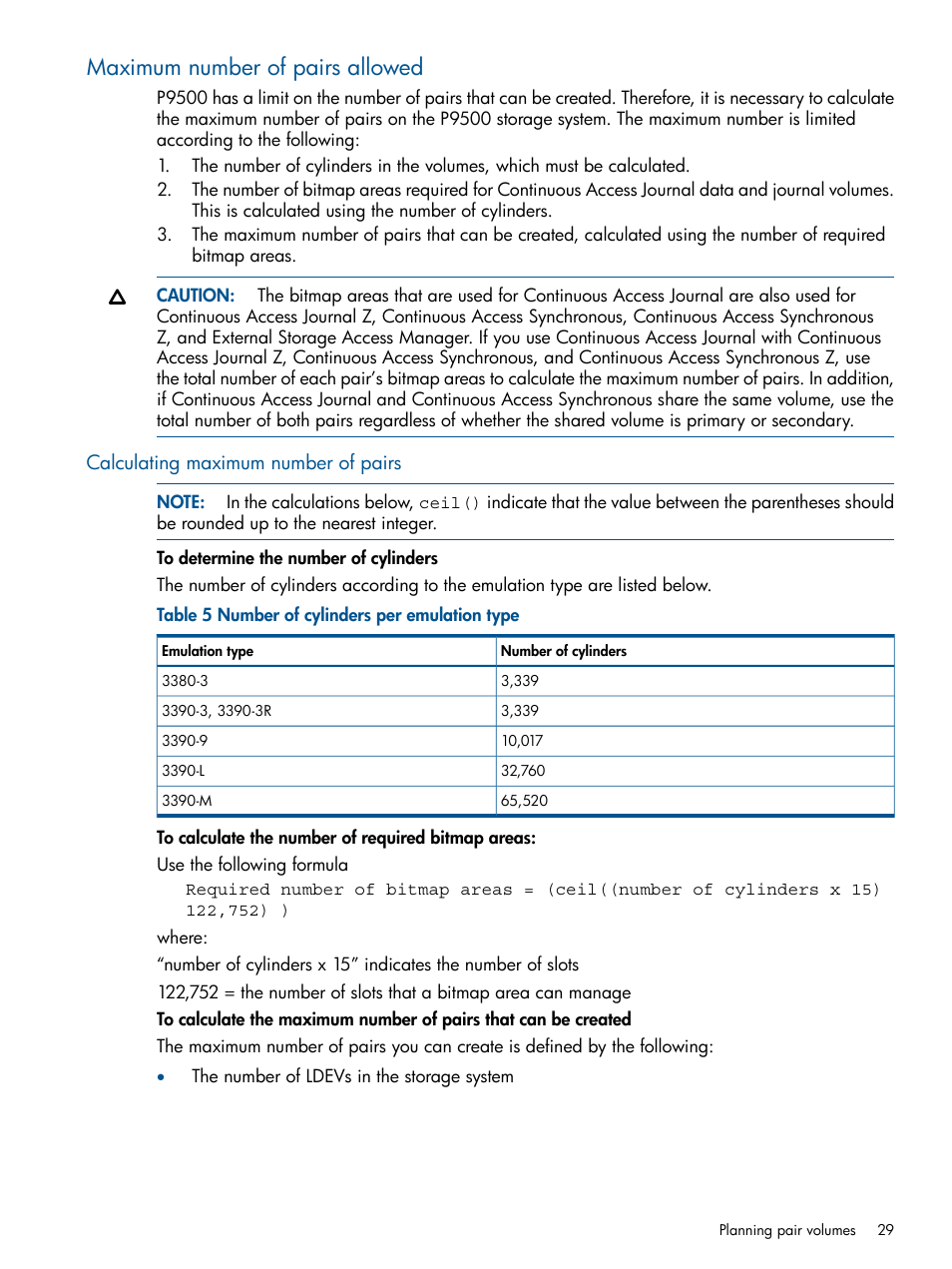 Maximum number of pairs allowed, Calculating maximum number of pairs | HP XP P9500 Storage User Manual | Page 29 / 193