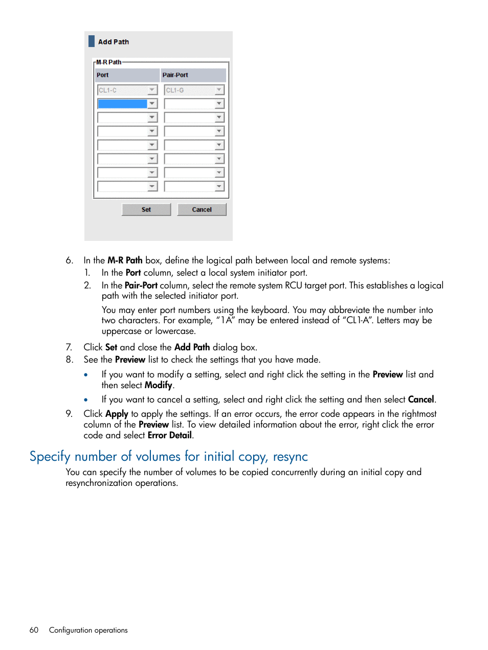 Specify number of volumes for initial copy, resync | HP XP P9500 Storage User Manual | Page 60 / 193