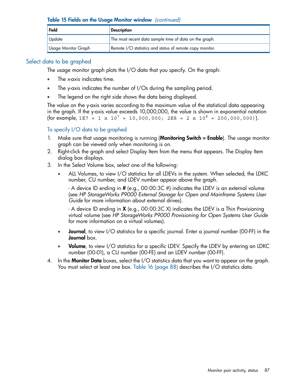Select data to be graphed | HP XP P9500 Storage User Manual | Page 87 / 193