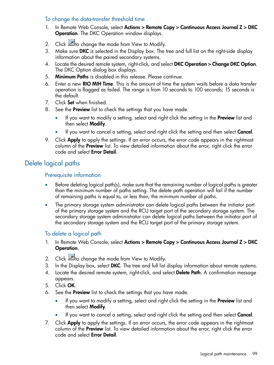 Delete logical paths | HP XP P9500 Storage User Manual | Page 99 / 193