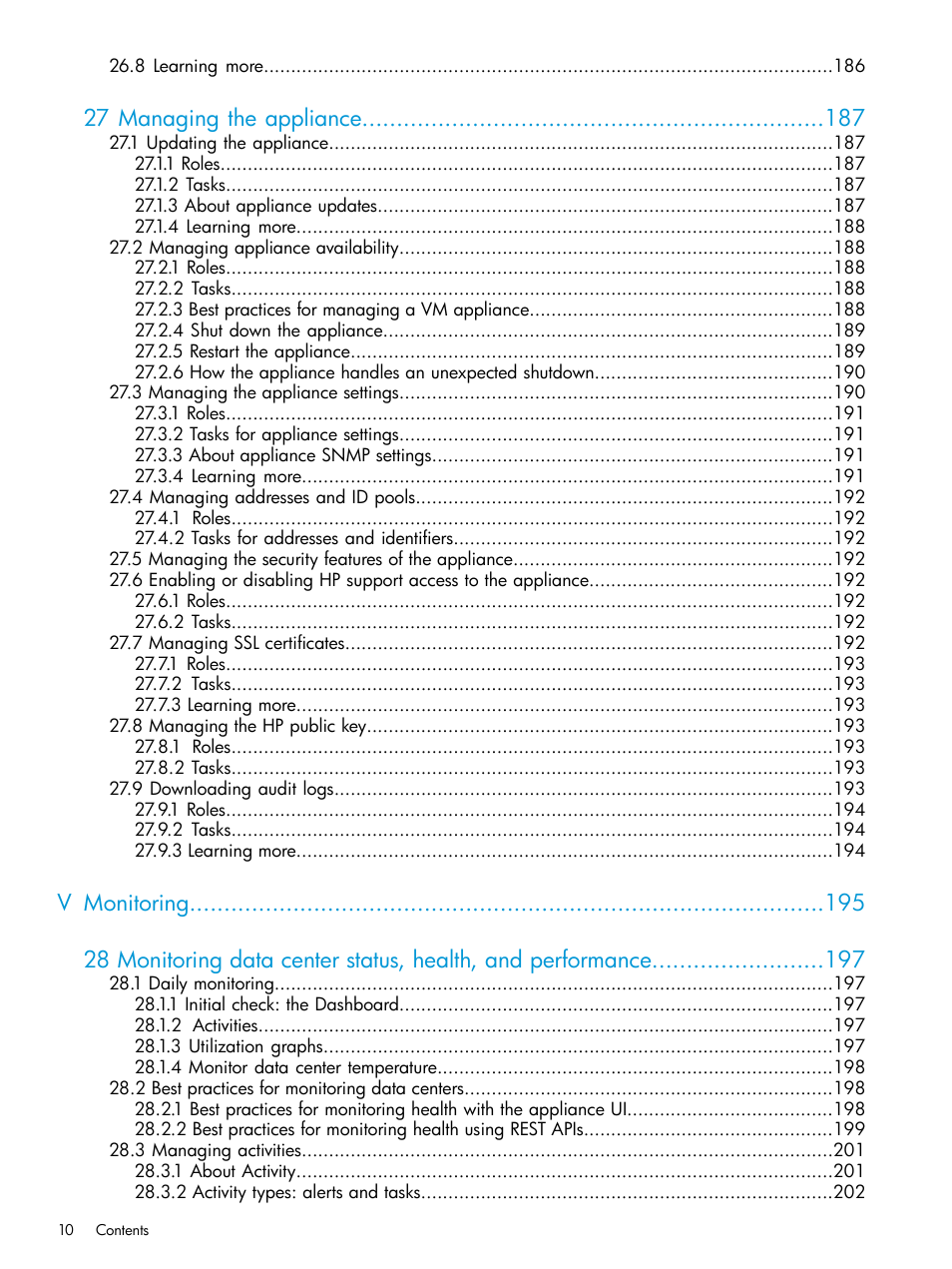 27 managing the appliance | HP OneView User Manual | Page 10 / 344