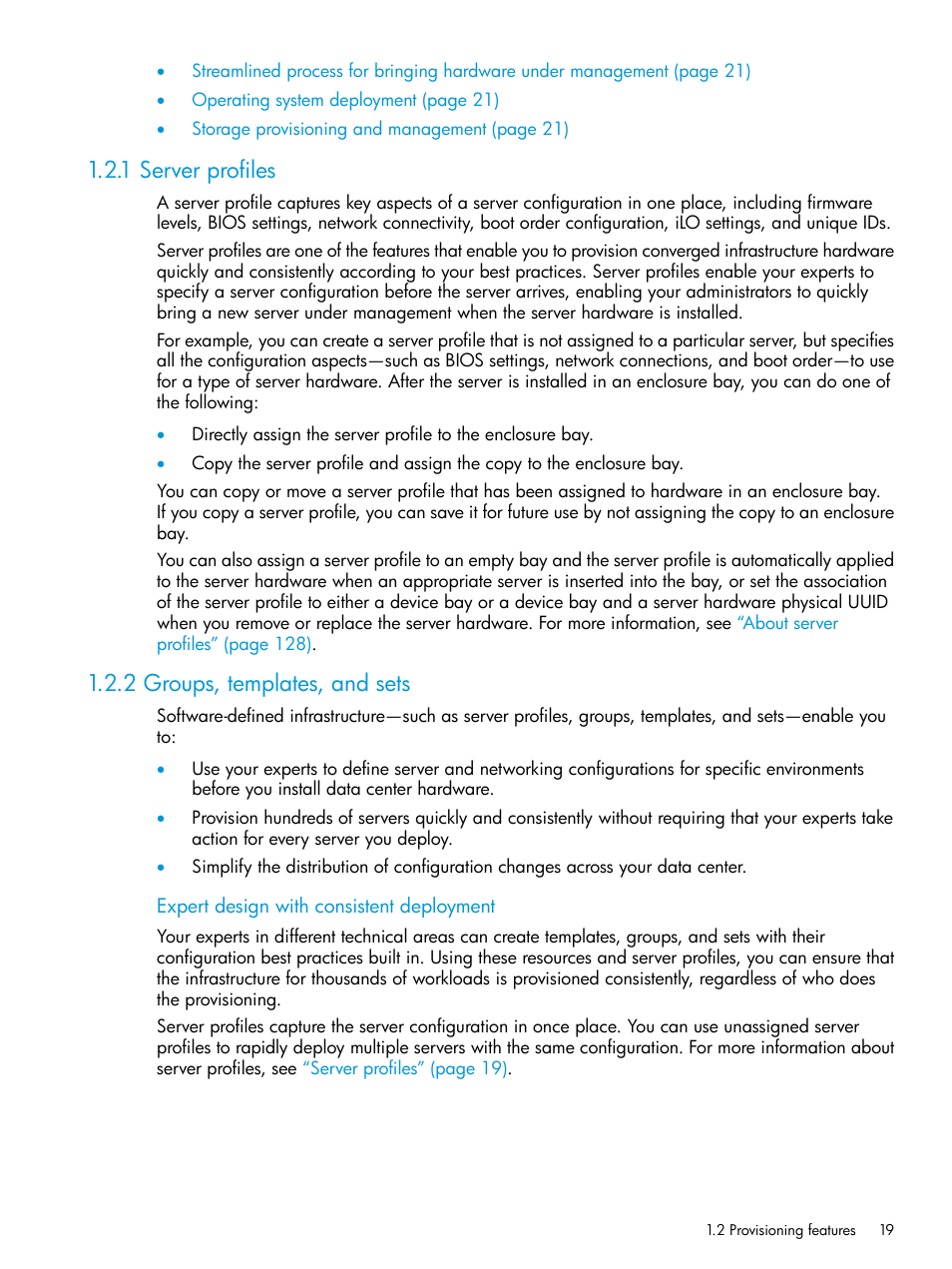 1 server profiles, 2 groups, templates, and sets | HP OneView User Manual | Page 19 / 344