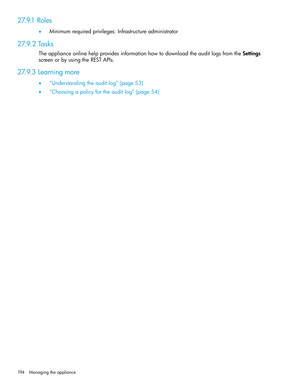 1 roles, 2 tasks, 3 learning more | 1 roles 27.9.2 tasks 27.9.3 learning more | HP OneView User Manual | Page 194 / 344