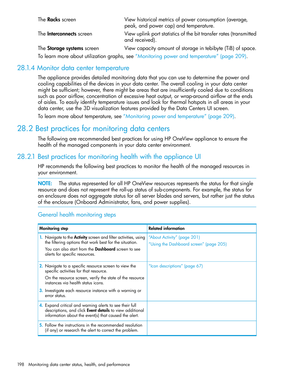 4 monitor data center temperature, 2 best practices for monitoring data centers | HP OneView User Manual | Page 198 / 344