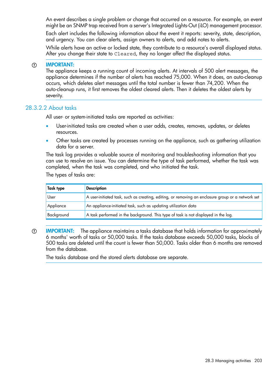 2 about tasks | HP OneView User Manual | Page 203 / 344
