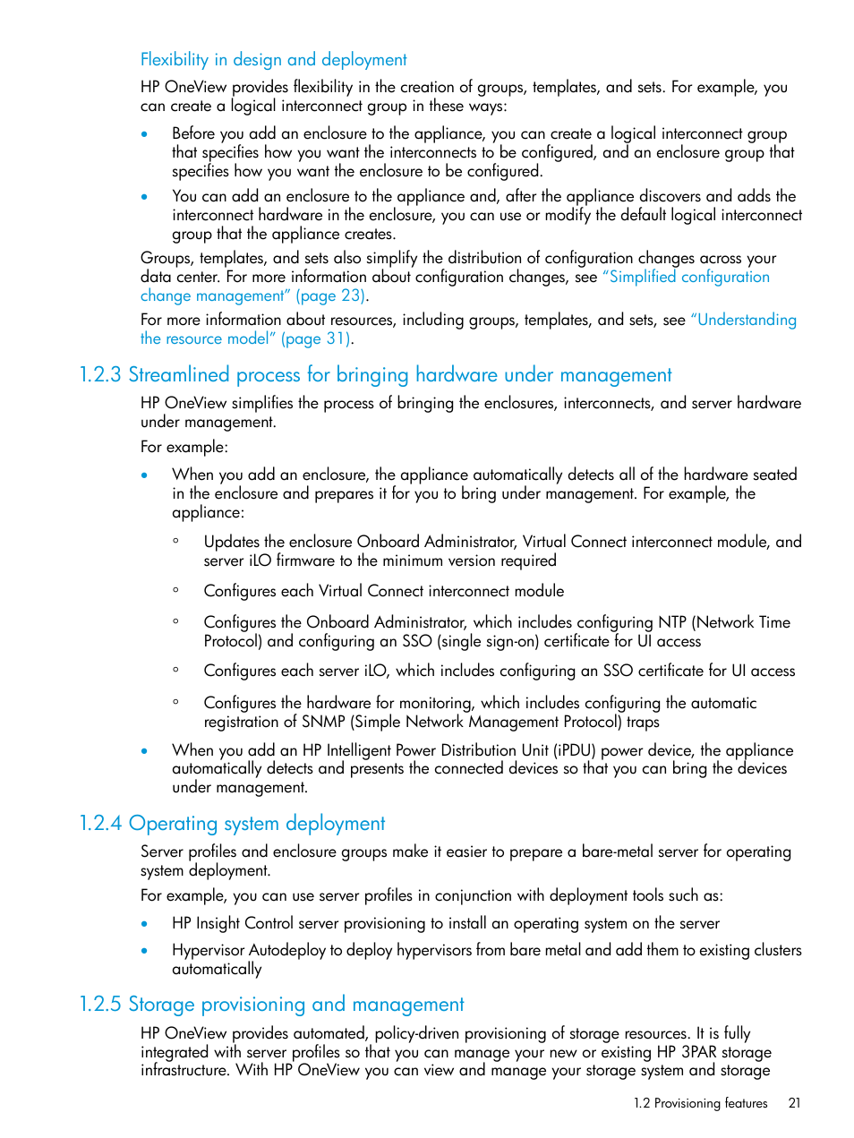 4 operating system deployment, 5 storage provisioning and management | HP OneView User Manual | Page 21 / 344