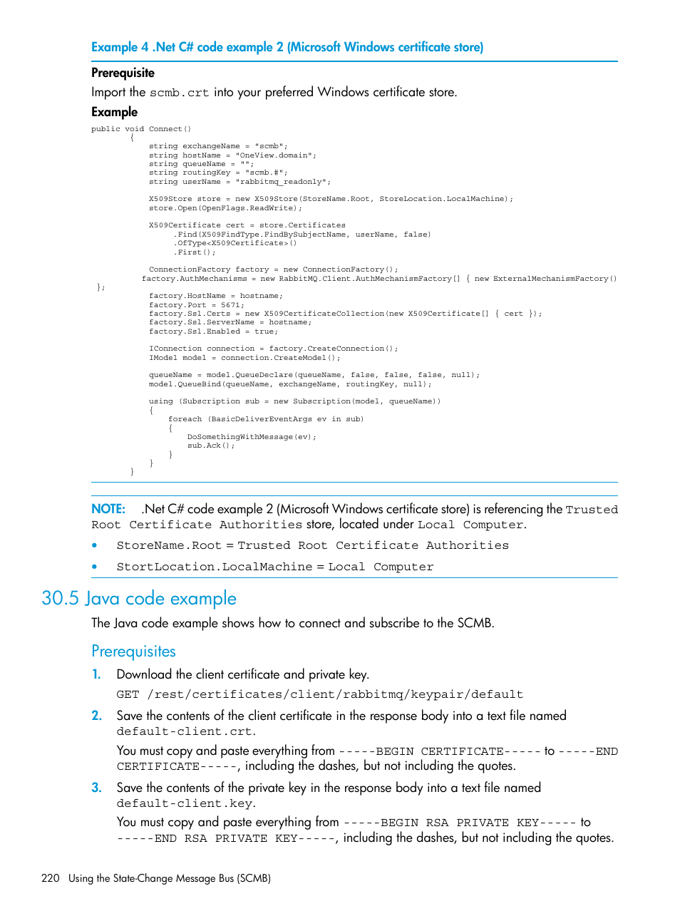 5 java code example, Prerequisites | HP OneView User Manual | Page 220 / 344