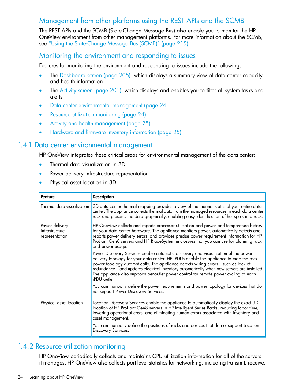 1 data center environmental management, 2 resource utilization monitoring, Data | HP OneView User Manual | Page 24 / 344
