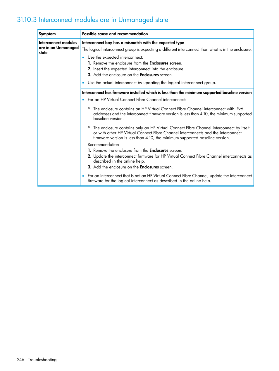3 interconnect modules are in unmanaged state | HP OneView User Manual | Page 246 / 344