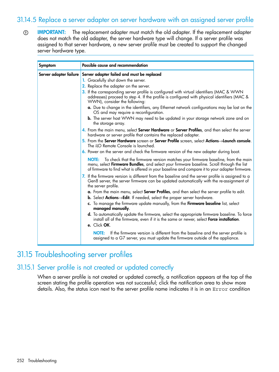 15 troubleshooting server profiles, Server profiles | HP OneView User Manual | Page 252 / 344