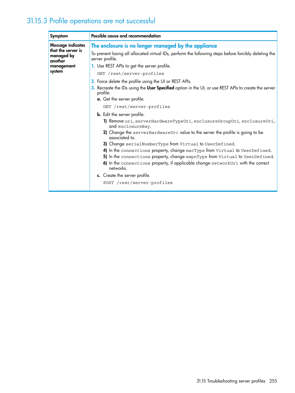 3 profile operations are not successful | HP OneView User Manual | Page 255 / 344