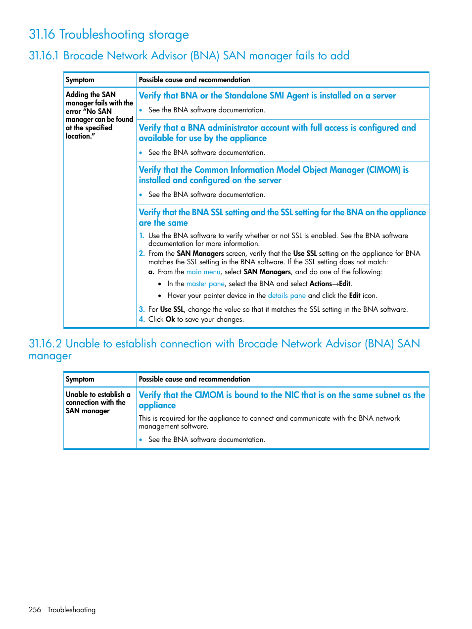 16 troubleshooting storage, Storage | HP OneView User Manual | Page 256 / 344