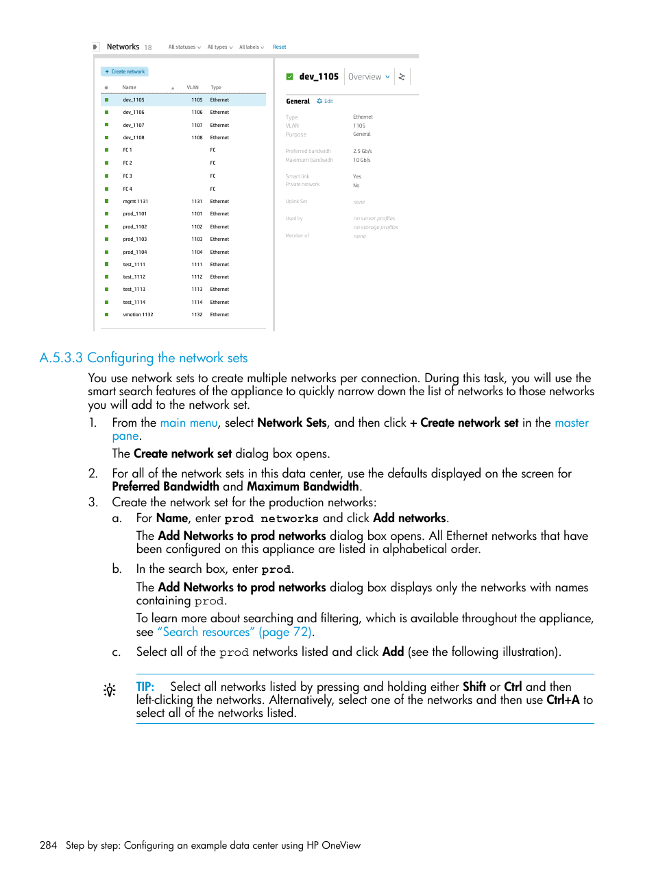 A.5.3.3 configuring the network sets, Overview dev_1105 | HP OneView User Manual | Page 284 / 344