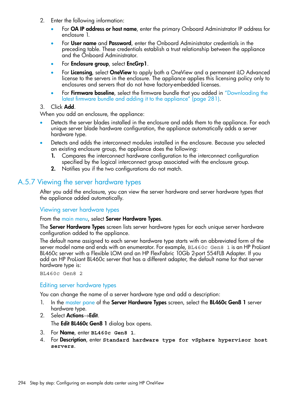 A.5.7 viewing the server hardware types | HP OneView User Manual | Page 294 / 344