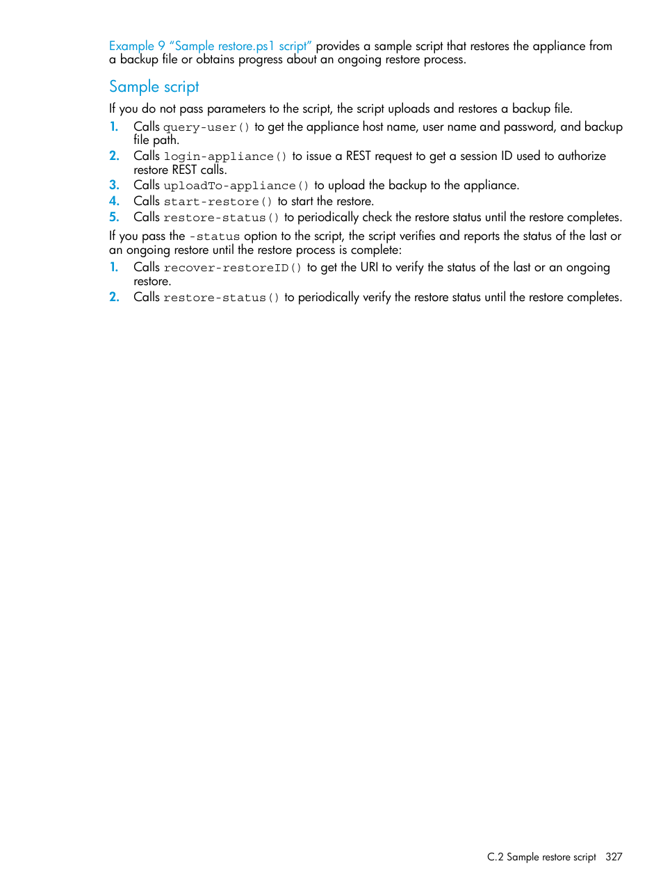 Sample script | HP OneView User Manual | Page 327 / 344