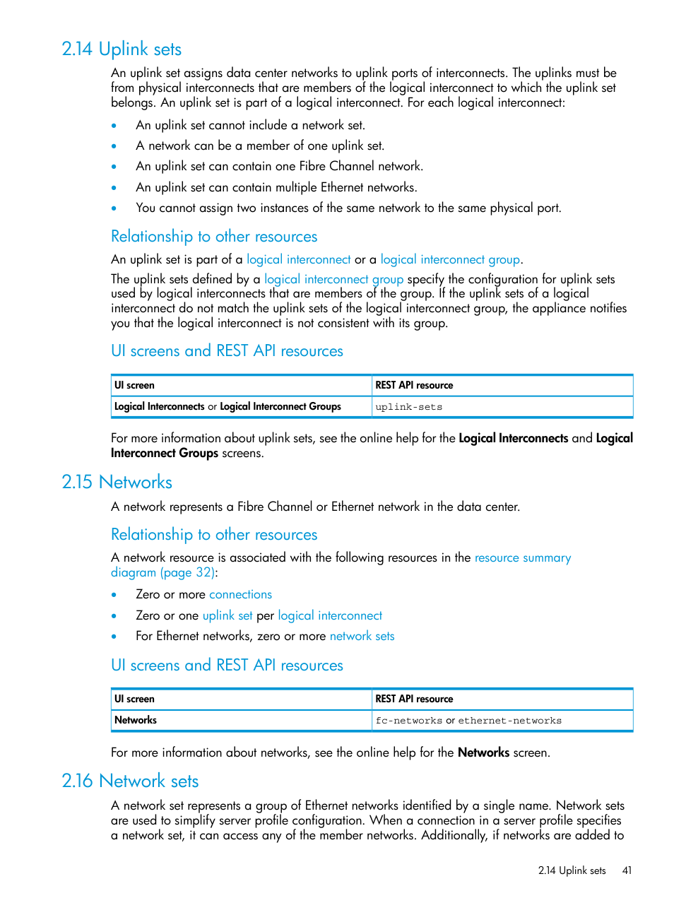 14 uplink sets, 15 networks, 16 network sets | 14 uplink sets 2.15 networks 2.16 network sets, Network set, Network, Uplink, Sets, Uplink sets, Networks | HP OneView User Manual | Page 41 / 344