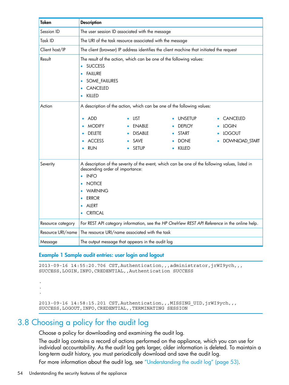 8 choosing a policy for the audit log | HP OneView User Manual | Page 54 / 344