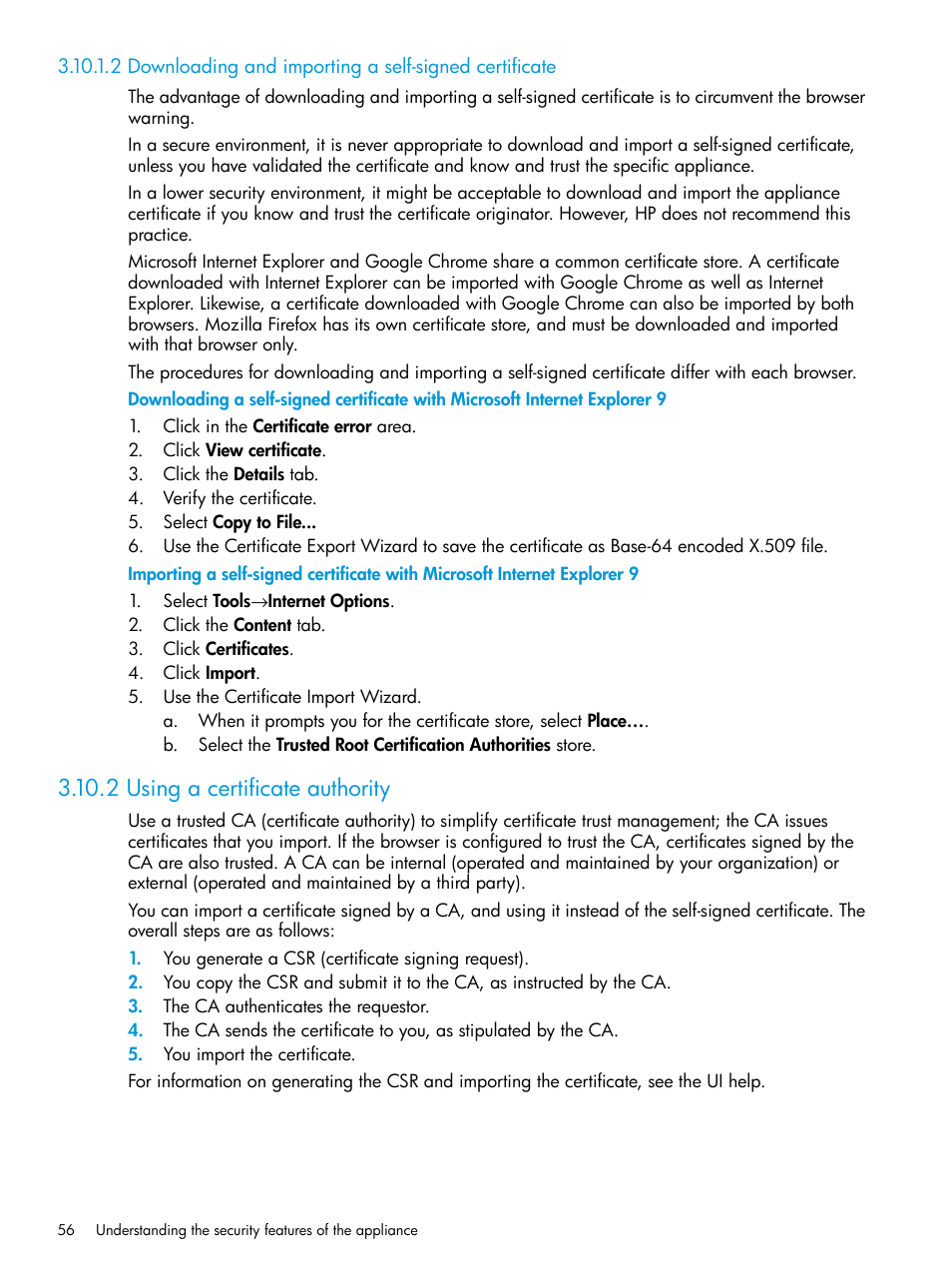 2 using a certificate authority | HP OneView User Manual | Page 56 / 344