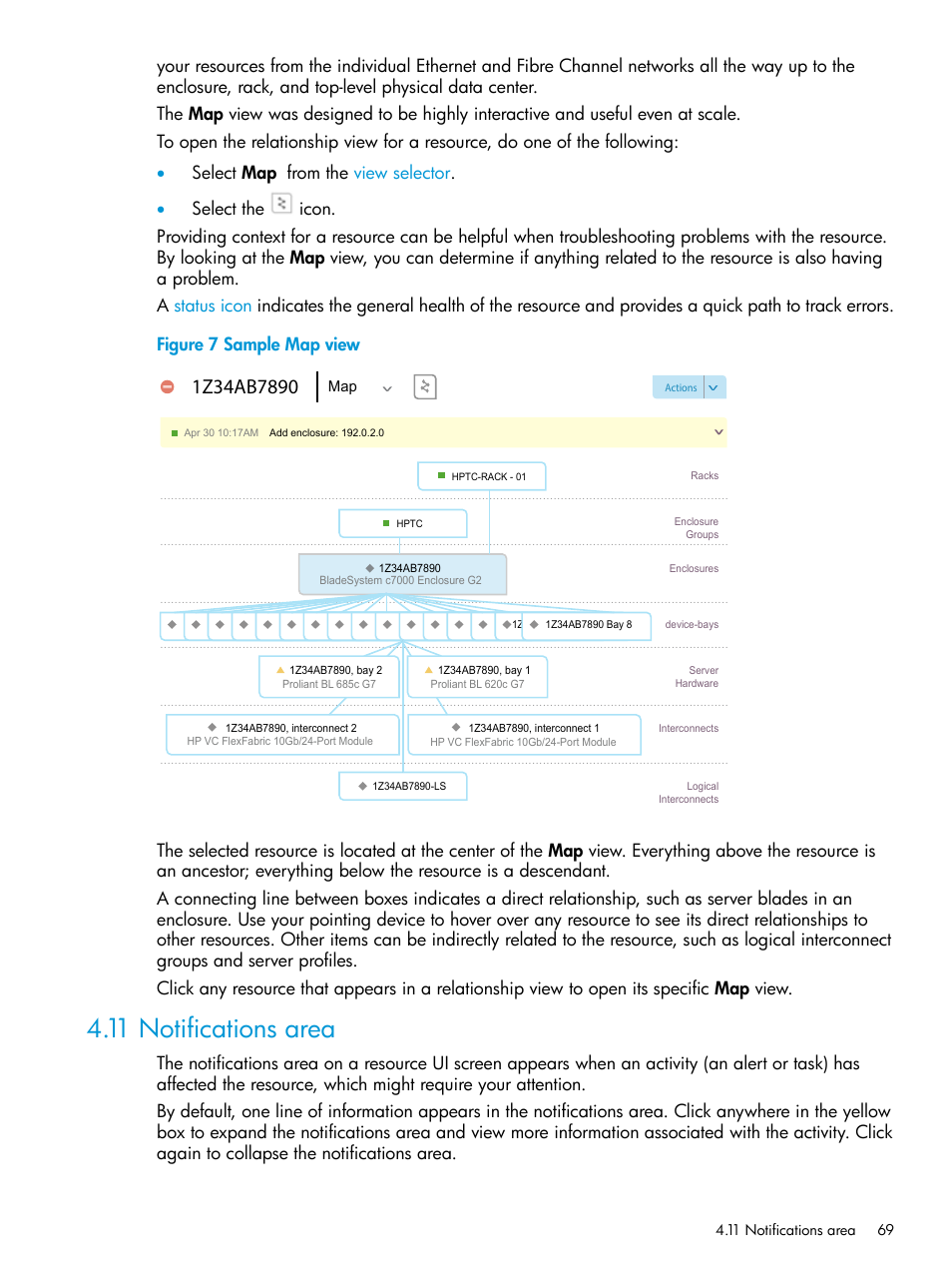 11 notifications area, Notifications area | HP OneView User Manual | Page 69 / 344