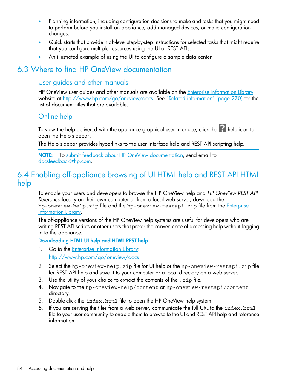 3 where to find hp oneview documentation, User guides and other manuals, Online help | HP OneView User Manual | Page 84 / 344