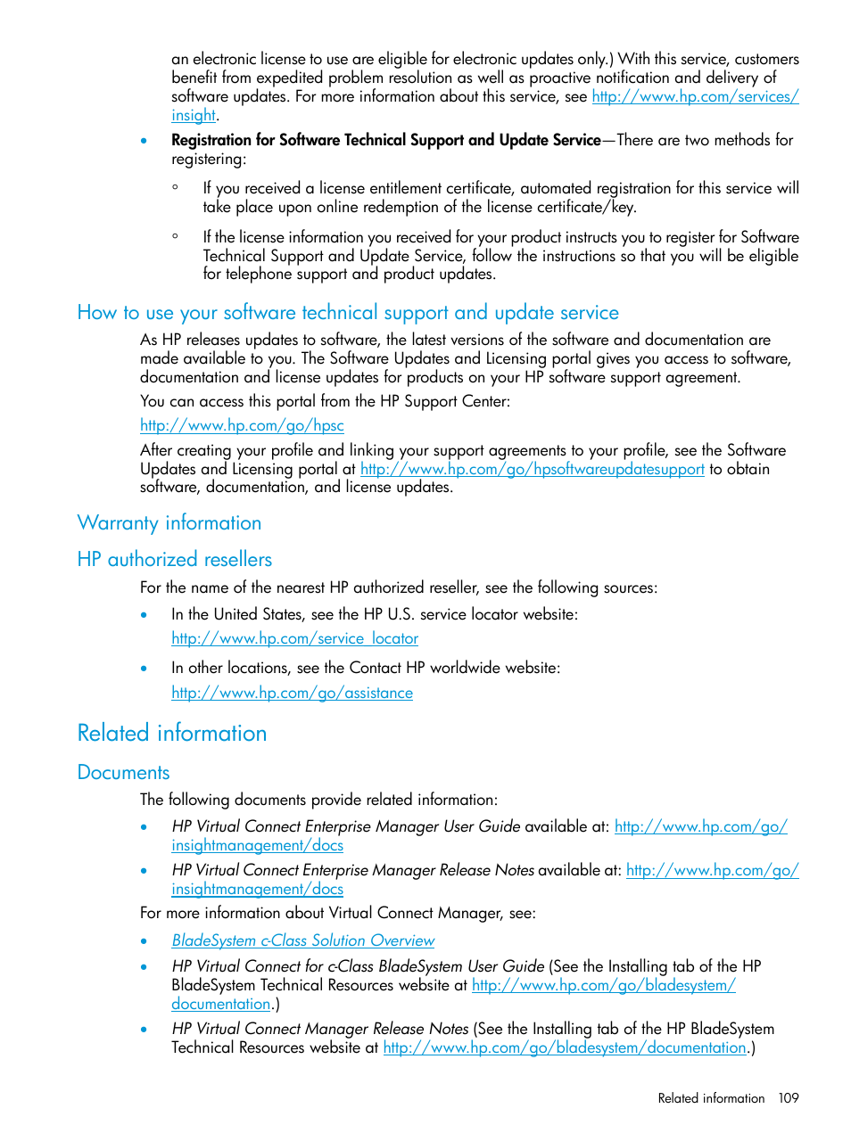 Warranty information, Hp authorized resellers, Related information | Documents, Warranty information hp authorized resellers | HP Insight Management-Software User Manual | Page 109 / 113